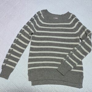 SO Women's Large Gray and White Striped Sweater